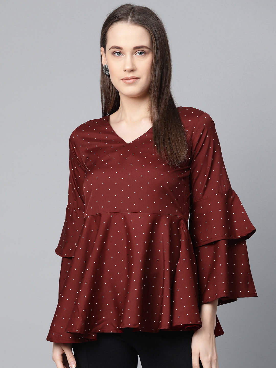 Jompers Women Maroon & White Printed A-Line Top