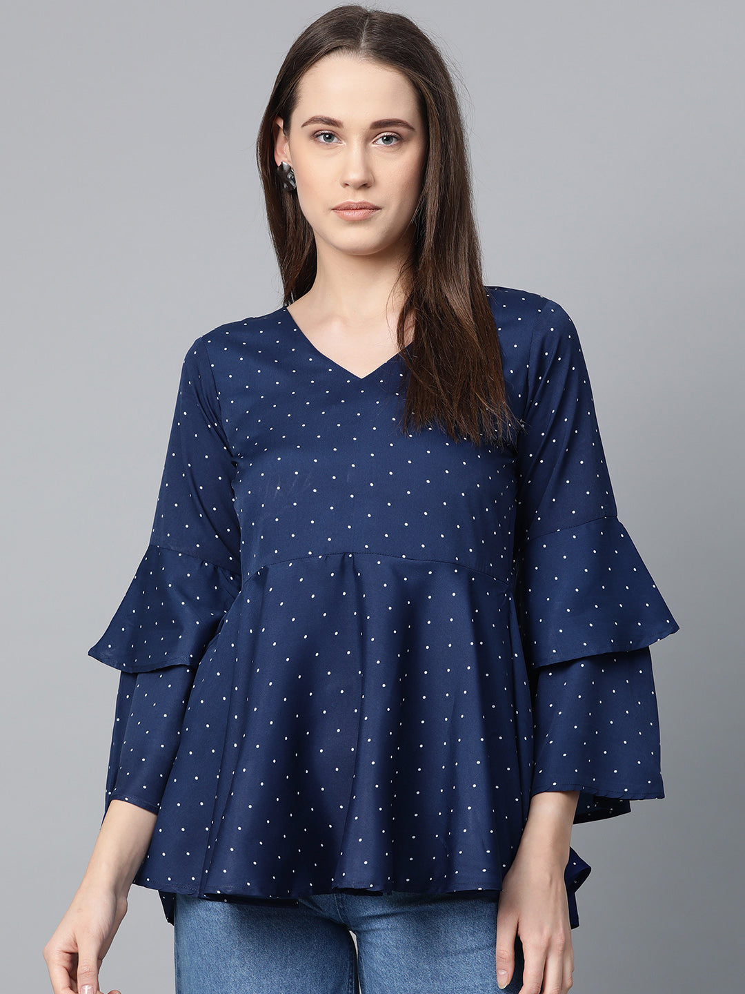 Jompers Women Navy Blue & White Printed A-Line Top