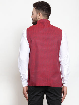 Jompers Men Maroon Woven Design Nehru Jacket