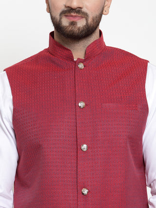 Jompers Men Maroon Woven Design Nehru Jacket