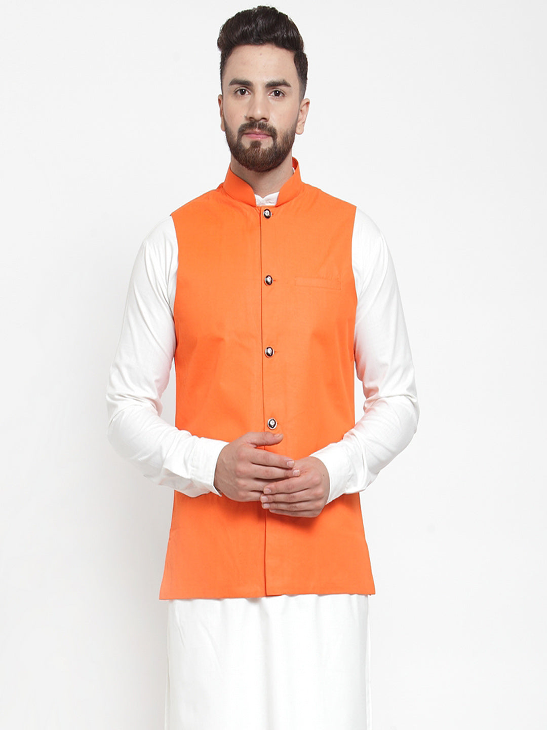 Jompers Men Orange Solid Nehru Jacket