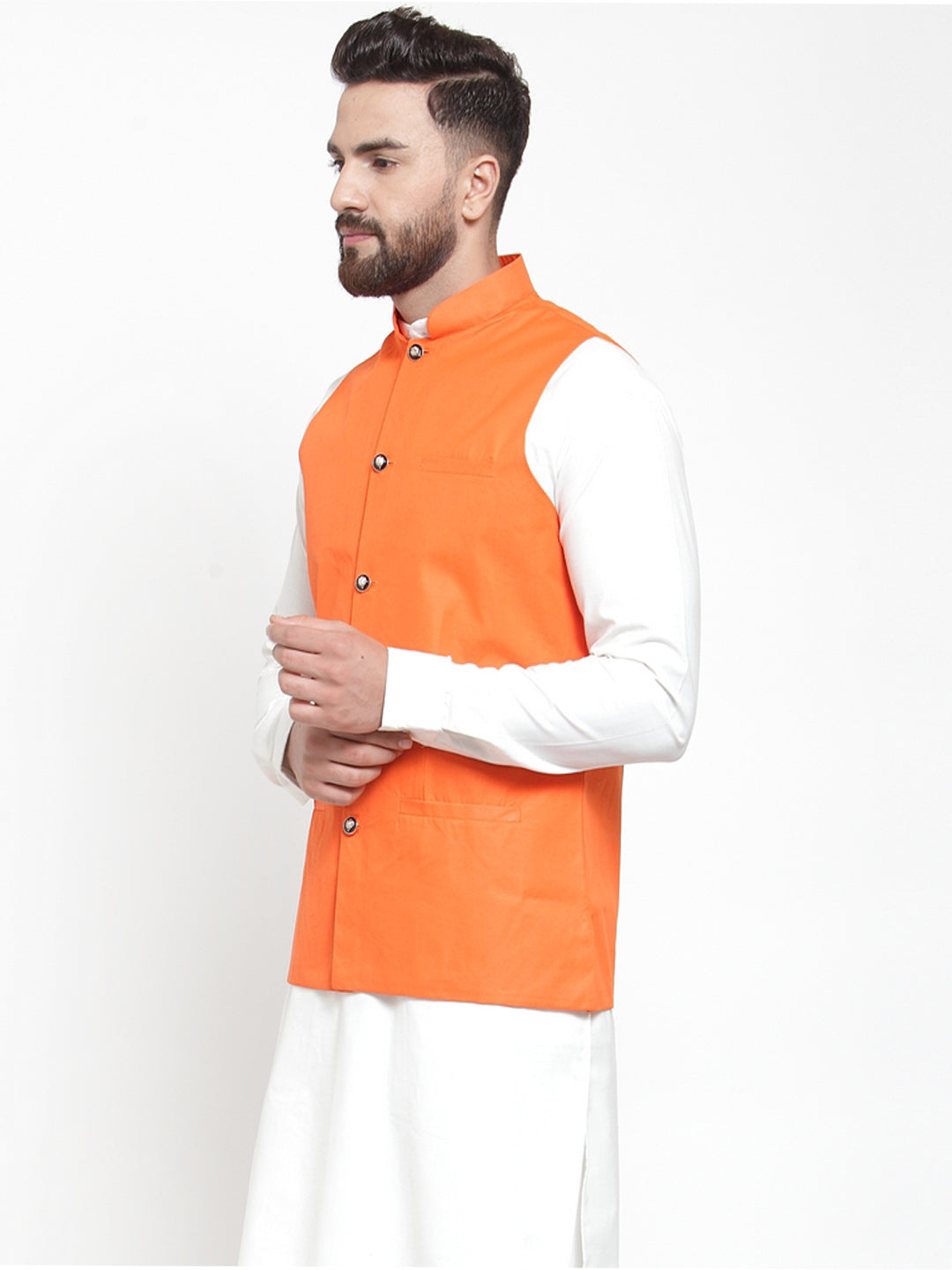 Jompers Men Orange Solid Nehru Jacket