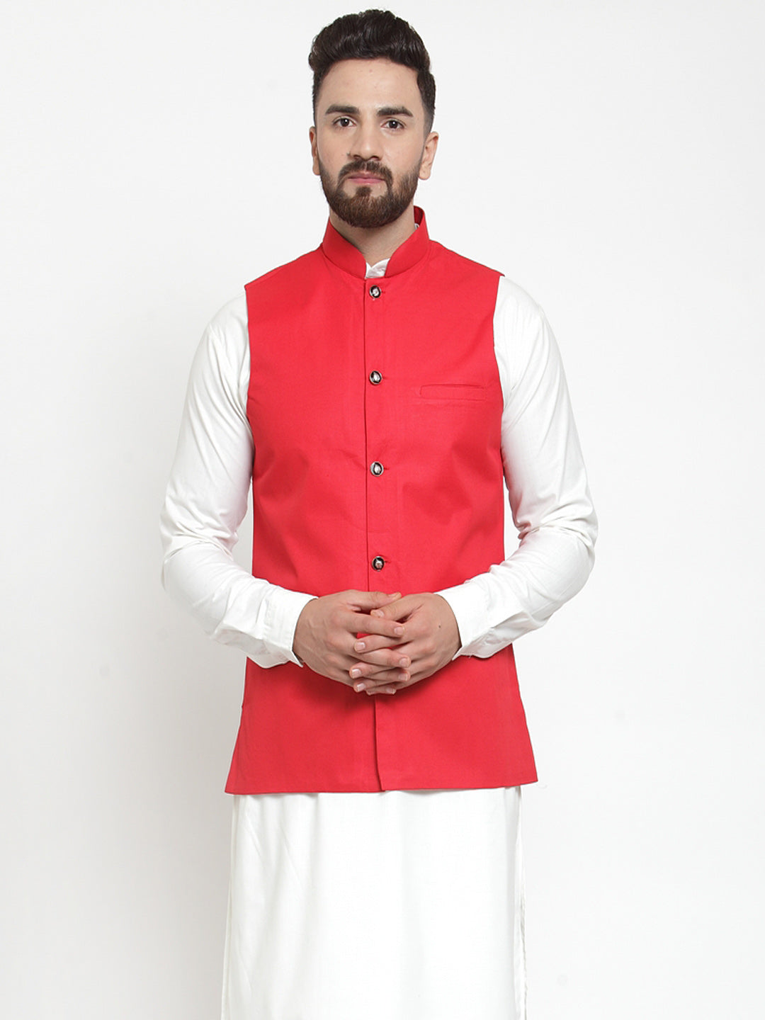 Jompers Men Red Solid Nehru Jacket