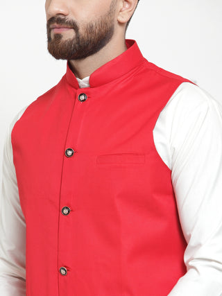 Jompers Men Red Solid Nehru Jacket
