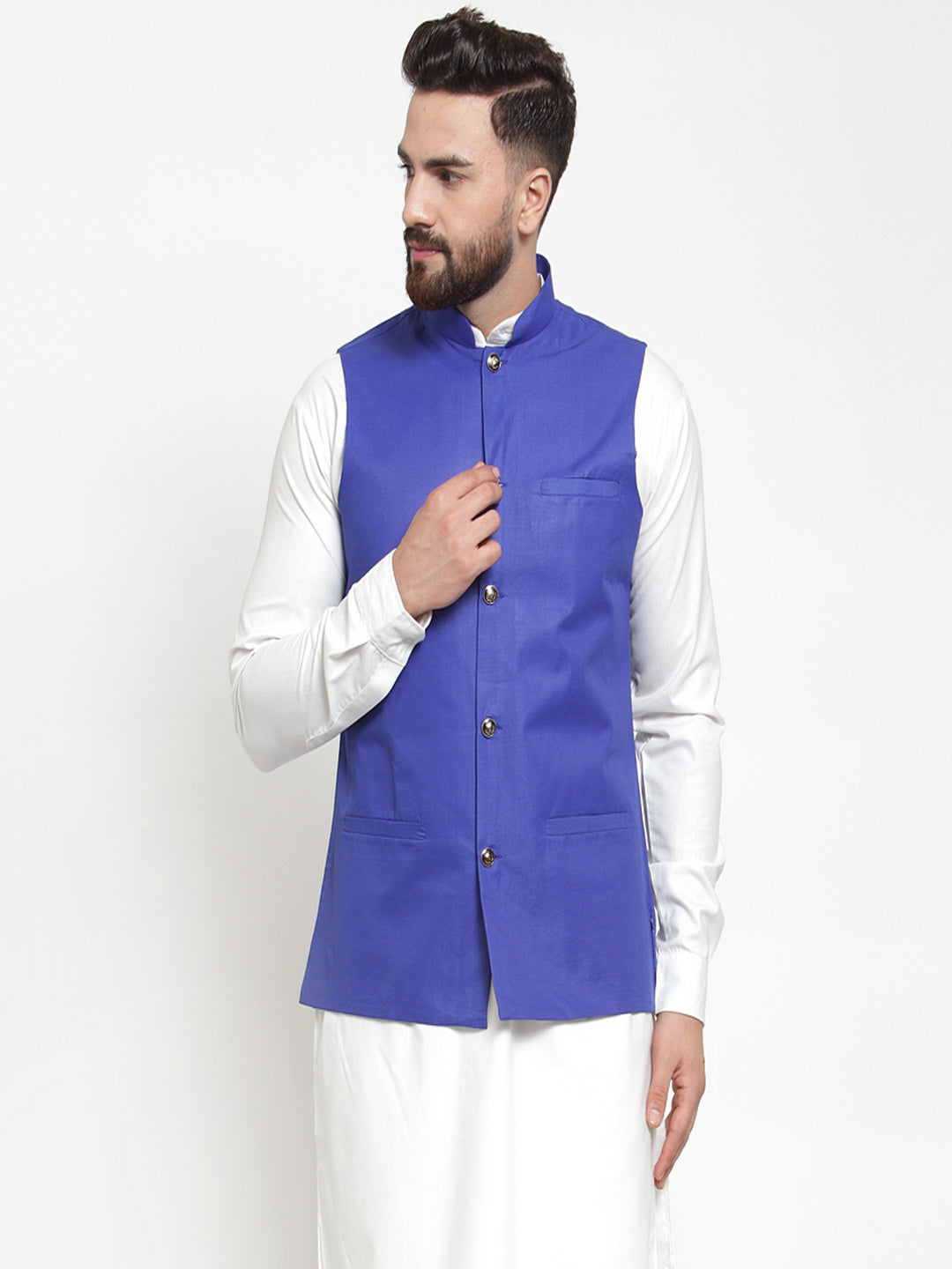 Jompers Men Royal-Blue Solid Nehru Jacket