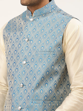 Jompers Men Sky Blue Woven Design Nehru Jacket