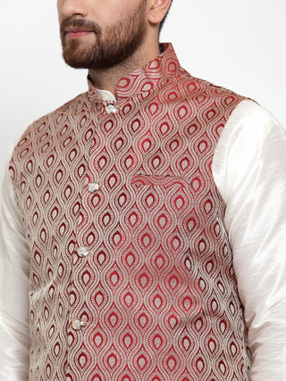 Jompers Men Maroon Woven Design Nehru Jacket