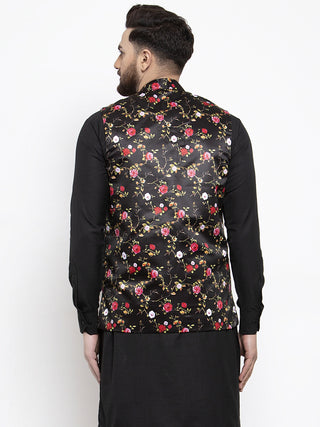 Jompers Men's Black Printed Nehru Jacket