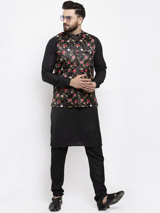 Jompers Men's Black Printed Nehru Jacket