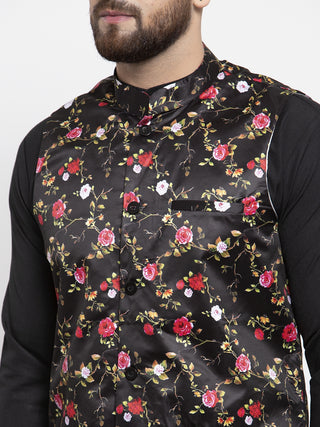 Jompers Men's Black Printed Nehru Jacket