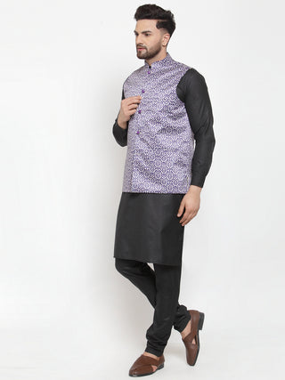 Jompers Men Purple Printed Satin Nehru Jacket