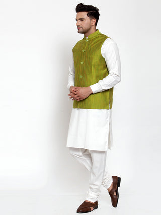Jompers Men's Green Woven Design Nehru Jacket