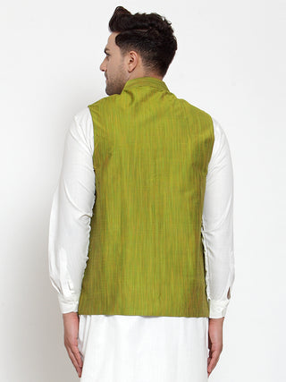 Jompers Men's Green Woven Design Nehru Jacket