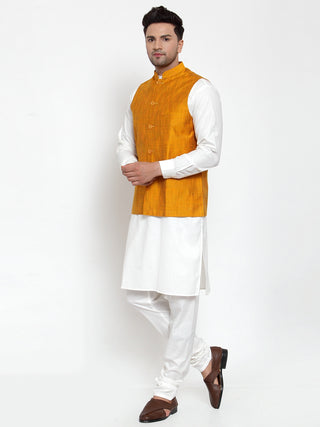 Jompers Men's Yellow Woven Design Nehru Jacket