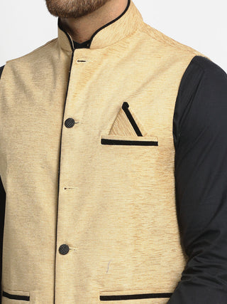 Jompers Men's Beige Solid Nehru Jacket with Square Pocket