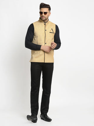 Jompers Men's Beige Solid Nehru Jacket with Square Pocket