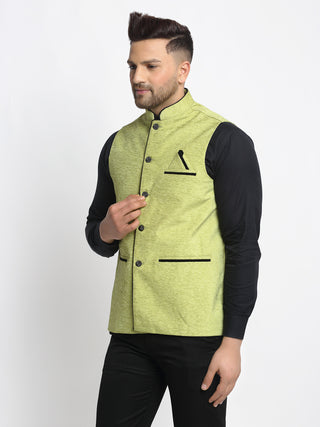 Jompers Men's Green Solid Nehru Jacket with Square Pocket