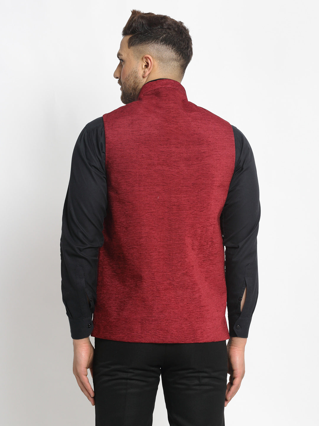 Jompers Men's Maroon Solid Nehru Jacket with Square Pocket
