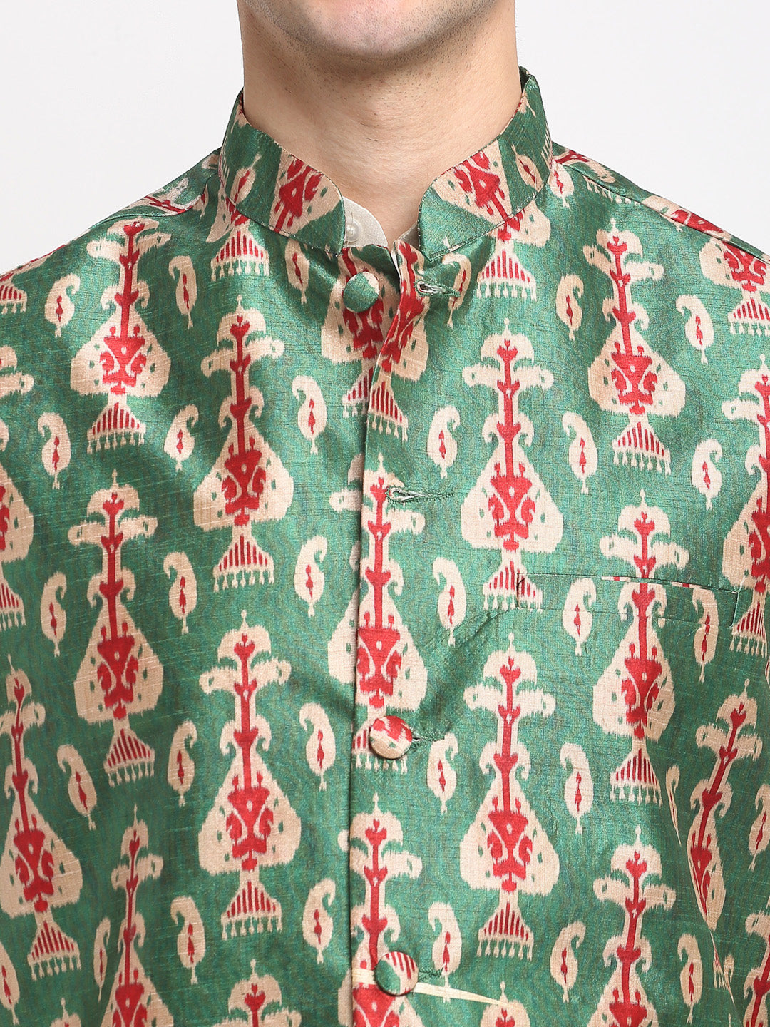 Jompers Men's Green Digital Printed Green Waistcoat