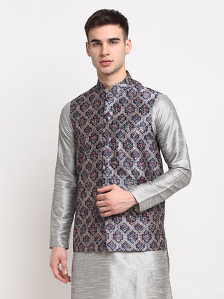 Jompers Men's Grey Digital Printed Grey Waistcoat