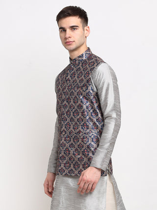 Jompers Men's Grey Digital Printed Grey Waistcoat