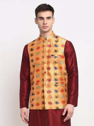 Jompers Men's Orange Digital Printed Orange Waistcoat