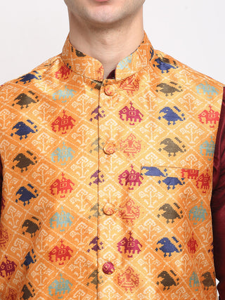 Jompers Men's Orange Digital Printed Orange Waistcoat