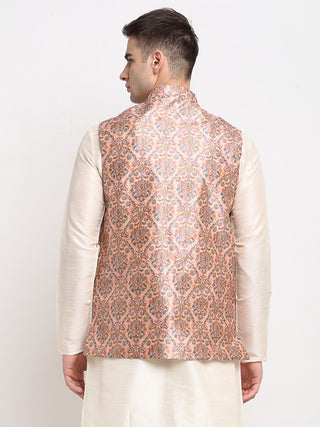 Jompers Men's Peach Digital Printed Peach Waistcoat