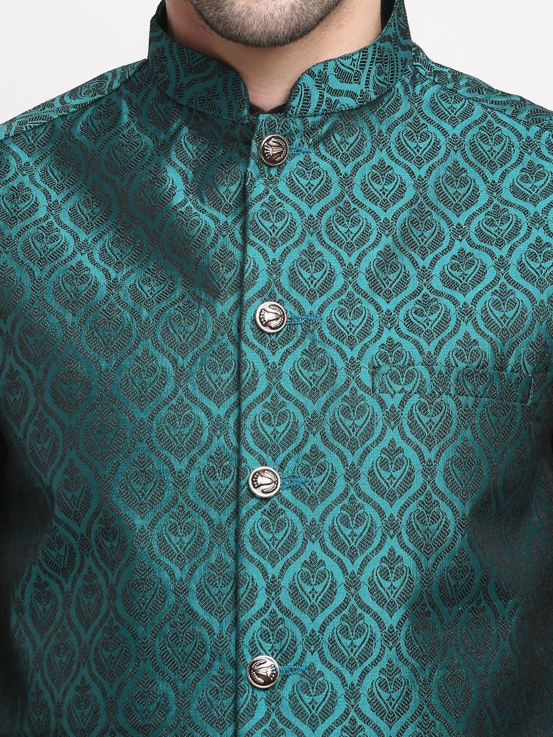 Jompers Men's Green Self-Designed Green Waistcoat