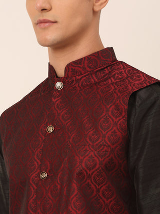 Jompers Men's Maroon Self-Designed Maroon Waistcoat