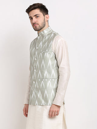 Jompers Men's Grey Ikat Printed Nehru Jacket