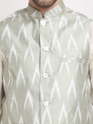 Jompers Men's Grey Ikat Printed Nehru Jacket