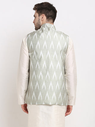 Jompers Men's Grey Ikat Printed Nehru Jacket