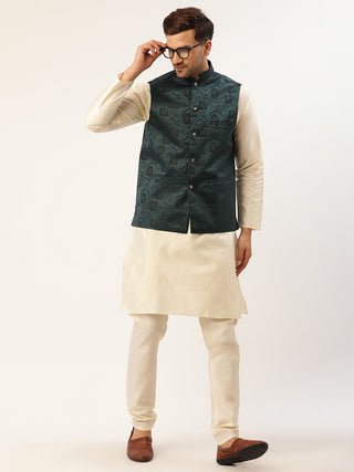 Men's Teal & Black embossed Nehru Jacket