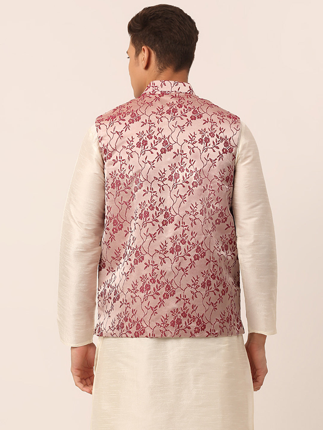 Men's Maroon Floral Design Nehru Jacket.