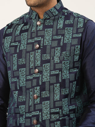 Men's Blue Woven Design Nehru Jacket