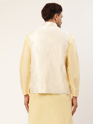 Men White & Gold Embroidered Woven Nehru Jacket