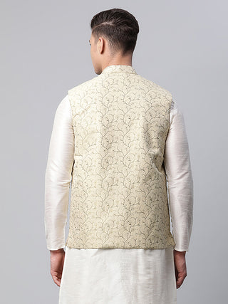 Men's Beige Printed textured Nehru Jacket