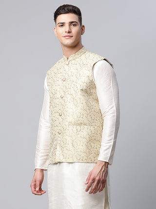 Men's Beige Printed textured Nehru Jacket