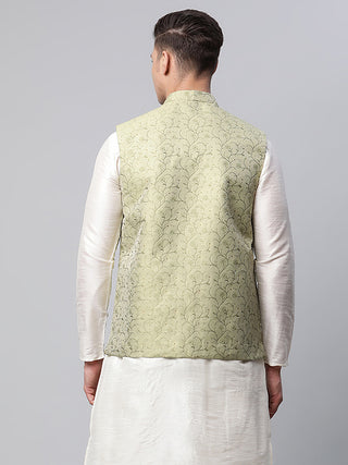 Men's Pista Green Printed textured Nehru Jacket