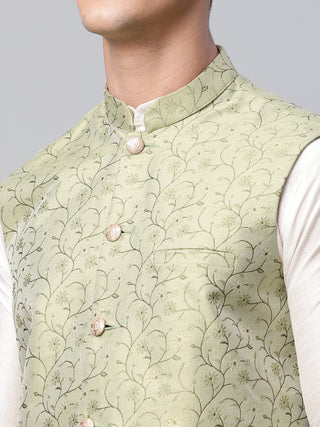 Men's Pista Green Printed textured Nehru Jacket