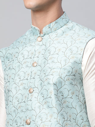 Men's Sky Blue Printed textured Nehru Jacket
