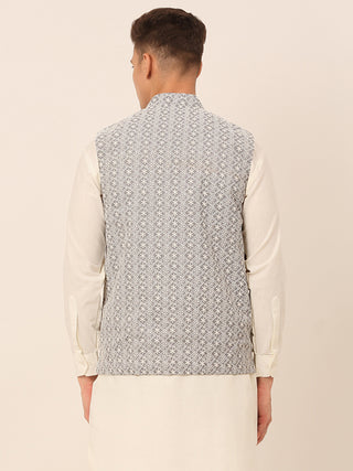 Men's Grey Embroidered Nehru Jackets