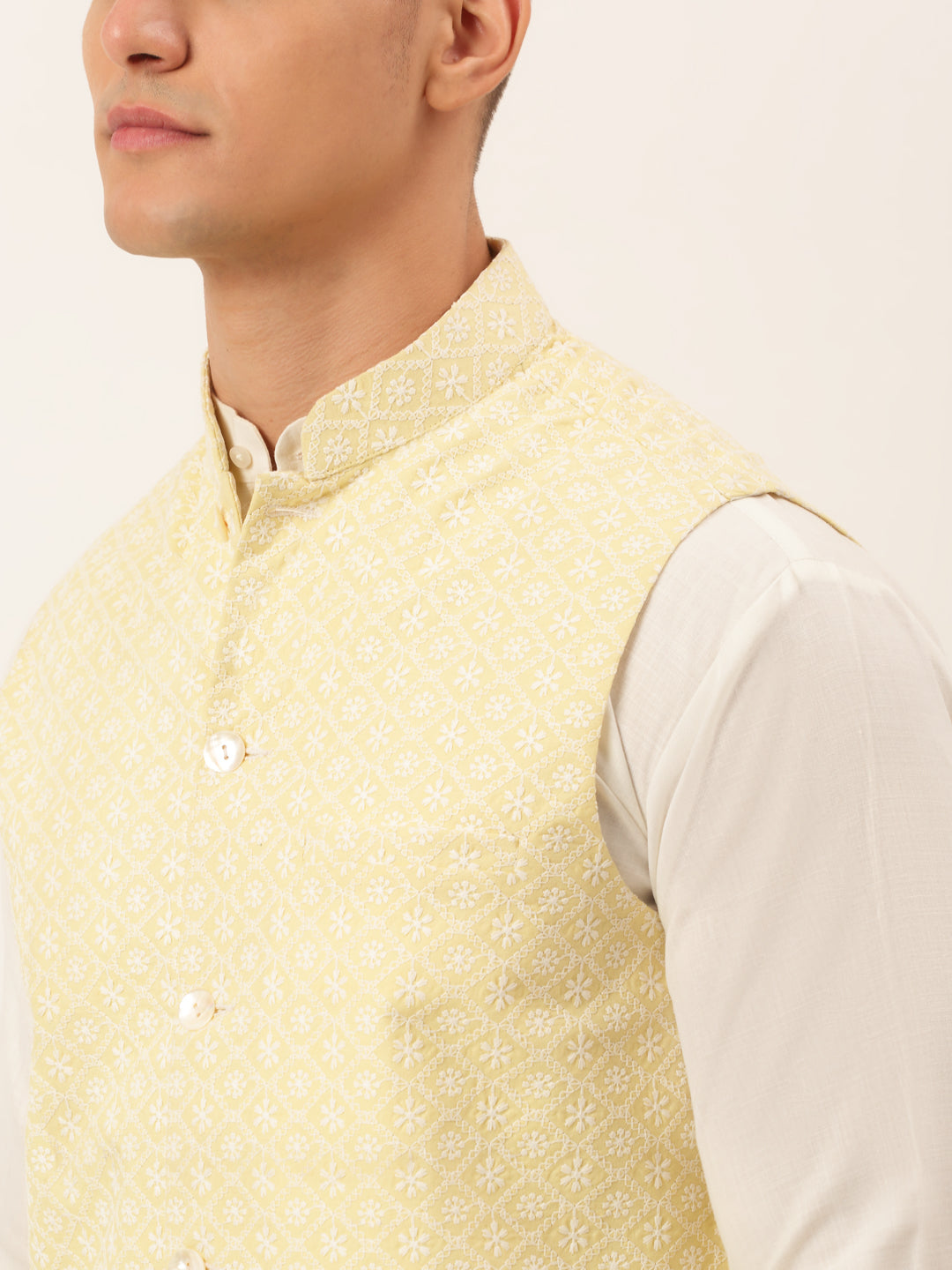 Men's Lemon Embroidered Nehru Jackets