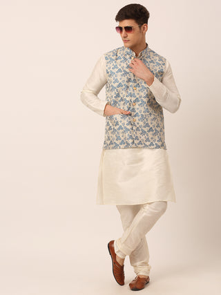 Men's Blue Floral Design Nehru Jacket.