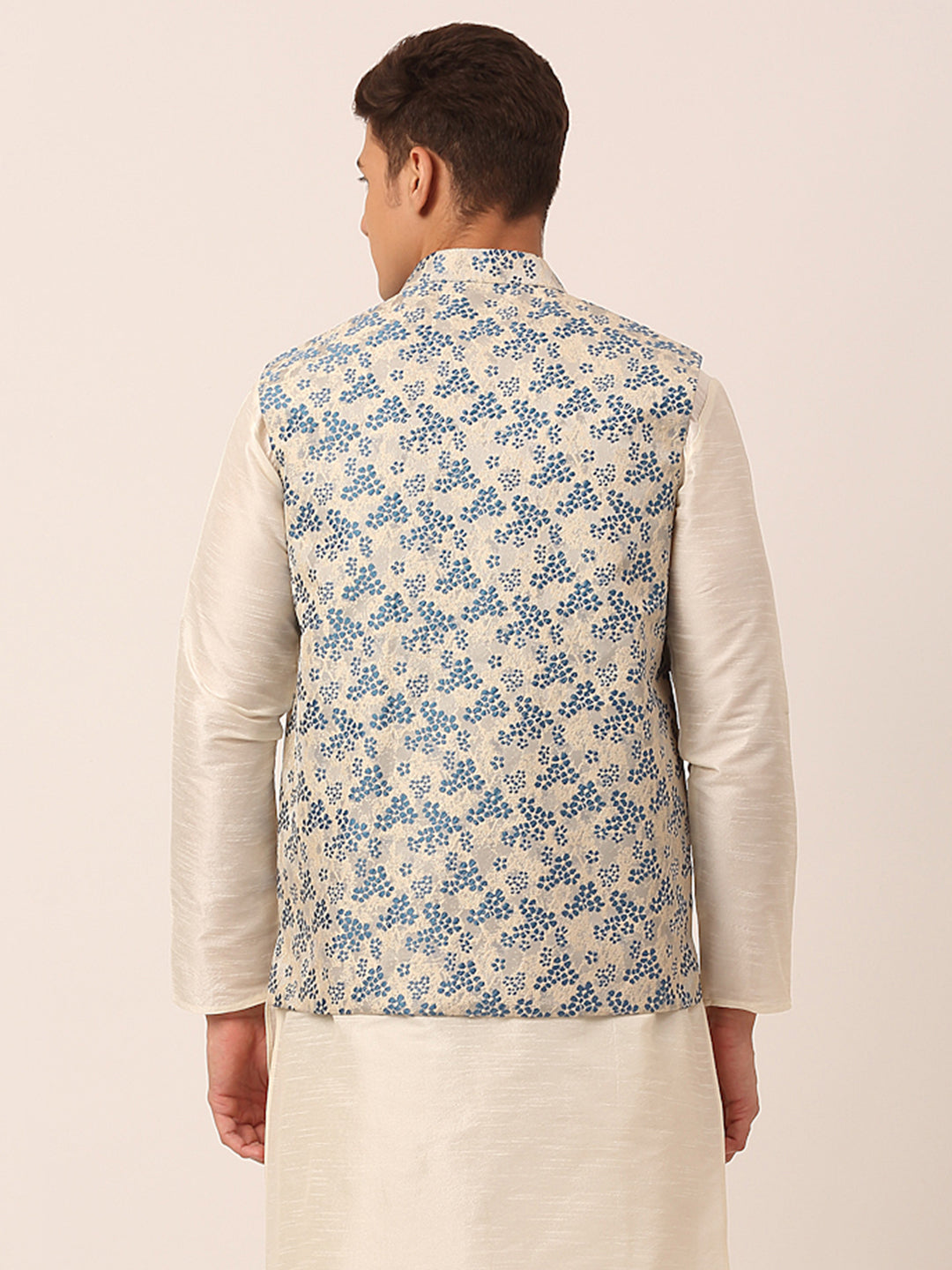 Men's Blue Floral Design Nehru Jacket.