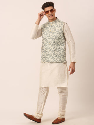 Men's Grey Floral Design Nehru Jacket.