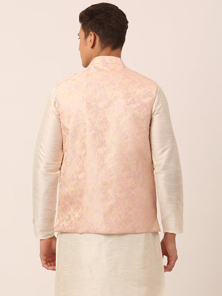 Men's Pink Floral Design Nehru Jacket.