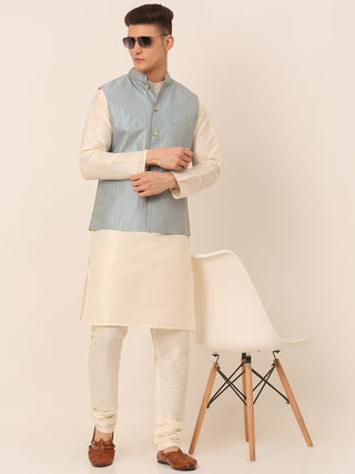 Men Blue & Golden Embroidered Nehru Jackets