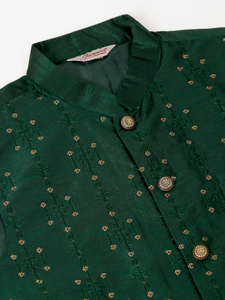 Men Green Embroidered Woven Nehru Jackets